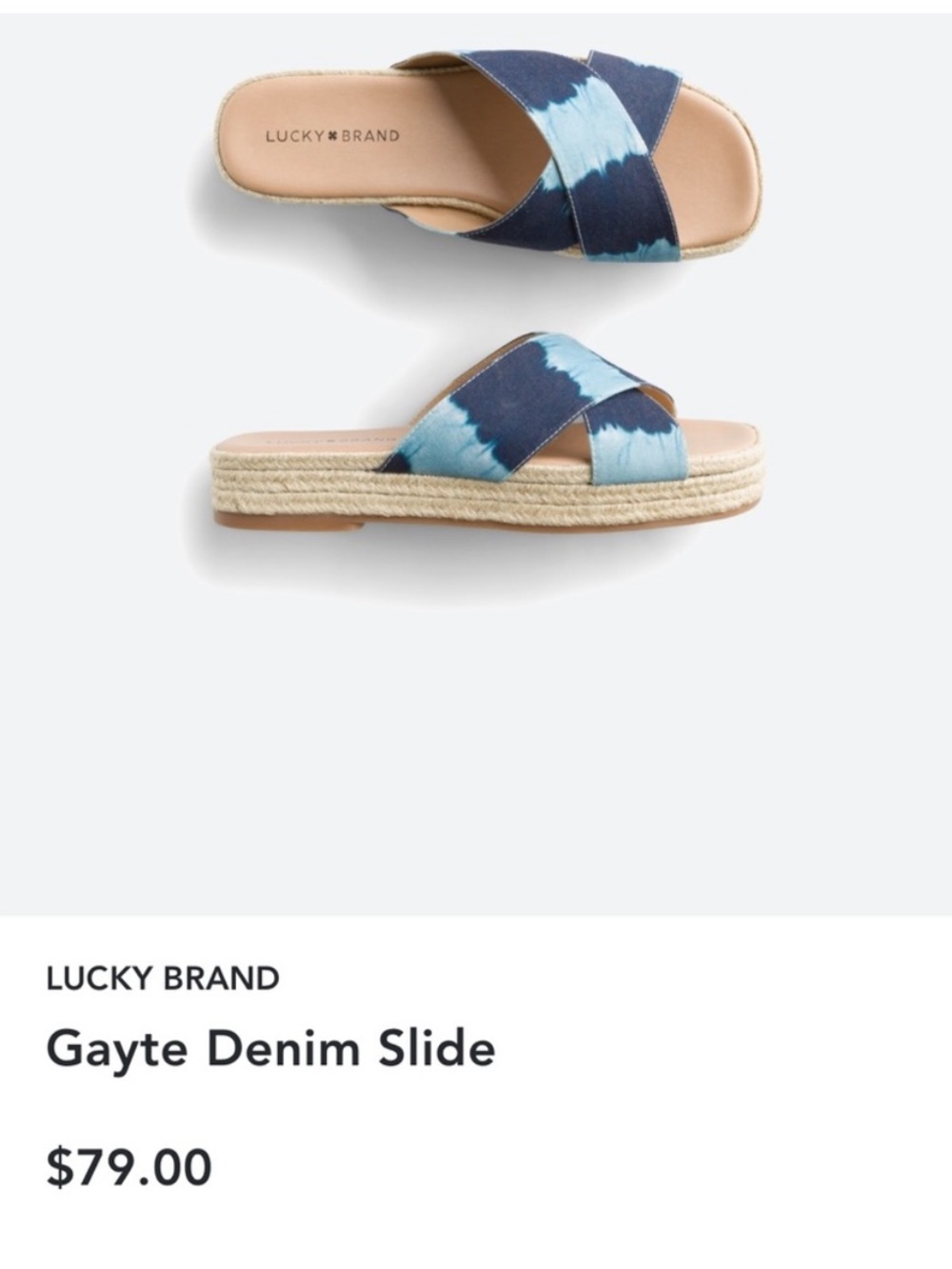NWT ⛱️Lucky Brand - Blue Gayte Denim Slide Espadrille Sandals - 9.5